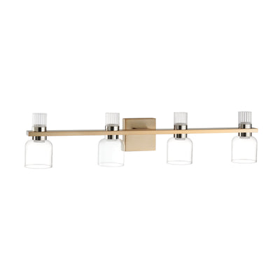 Amelia 34-inch 8-light Champagne Gold and Polished Nickel 5CCT LED Vanity Light with Clear and Clear Ribbed Glass
