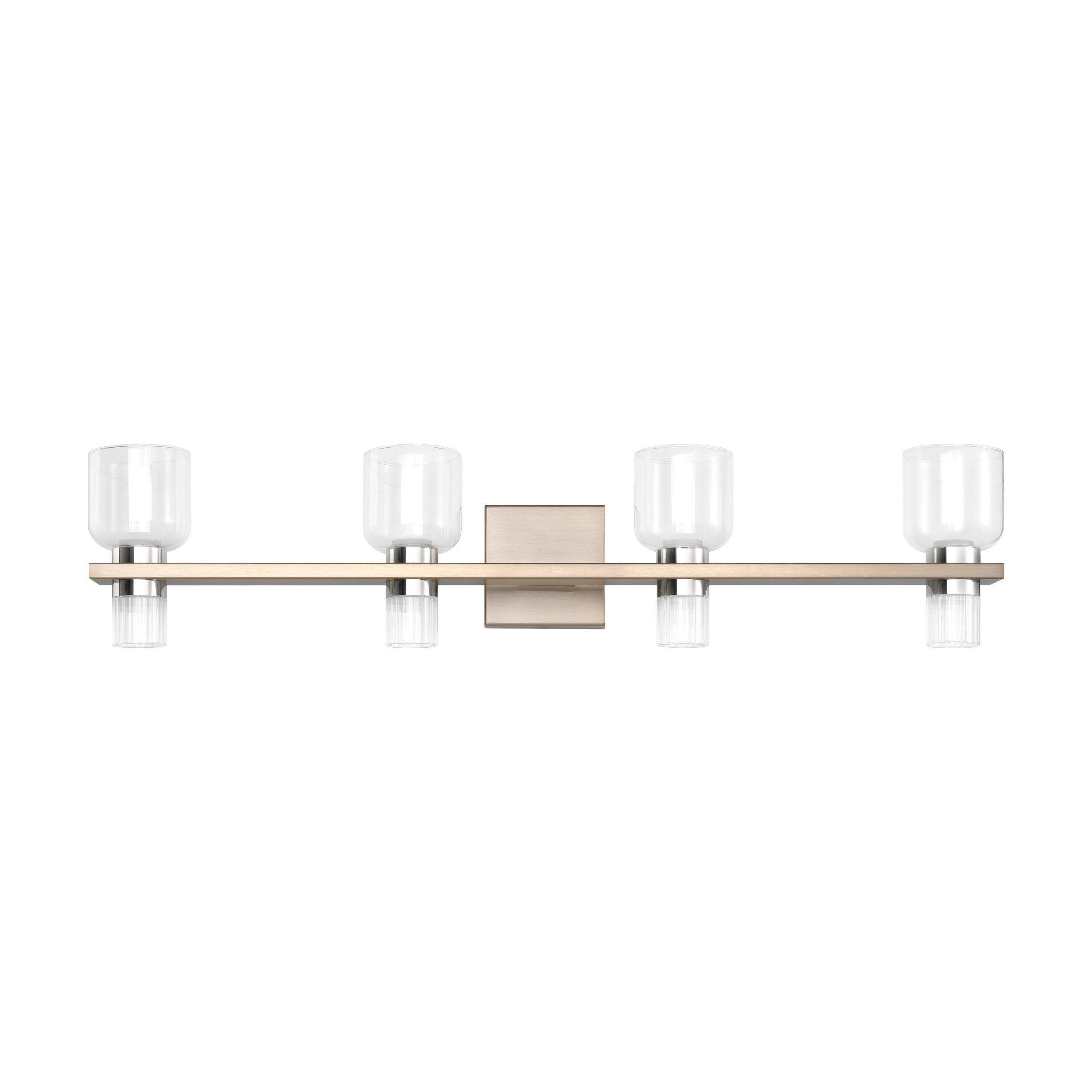 Amelia 34-inch 8-light Champagne Gold and Polished Nickel 5CCT LED Vanity Light with Clear and Clear Ribbed Glass