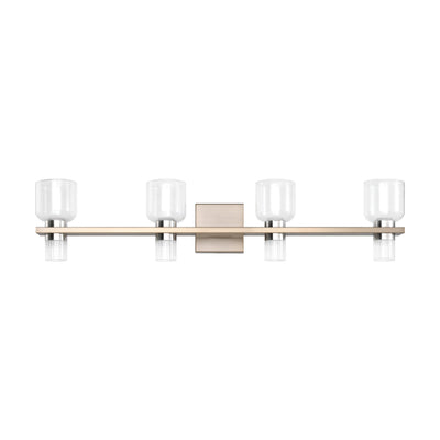 Amelia 34-inch 8-light Champagne Gold and Polished Nickel 5CCT LED Vanity Light with Clear and Clear Ribbed Glass
