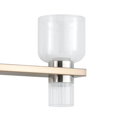 Amelia 34-inch 8-light Champagne Gold and Polished Nickel 5CCT LED Vanity Light with Clear and Clear Ribbed Glass