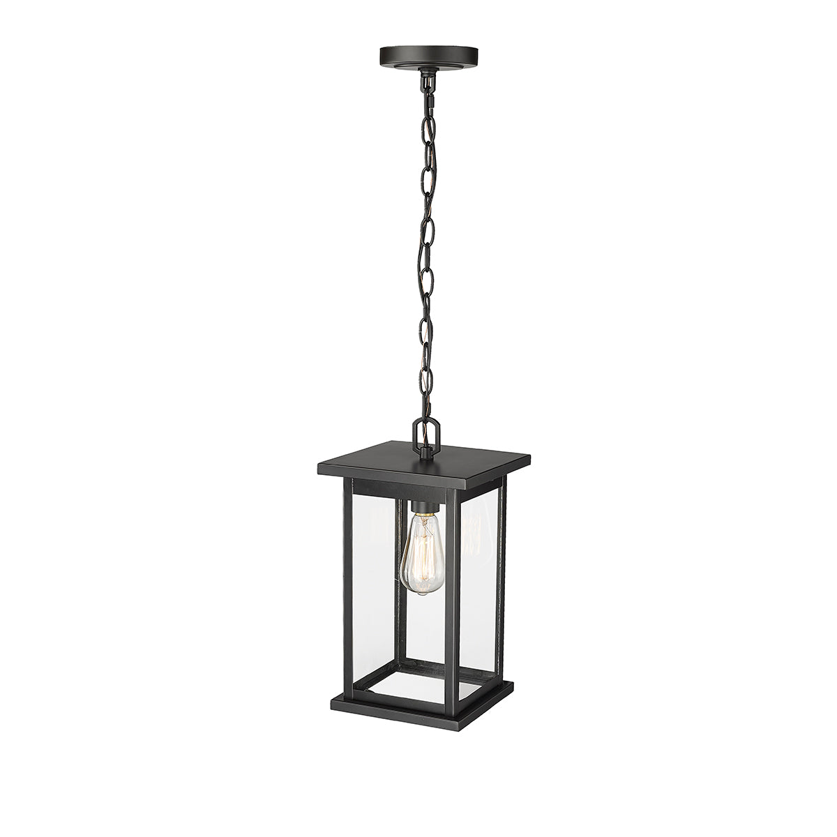 15.63-inch Bowton Powder Coated Black 1-Light Clear Glass Outdoor Hanging Lantern