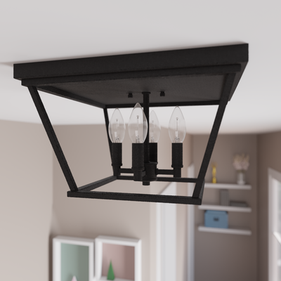 Laurel Ridge 14-inch 4-light Natural Black Iron Flush Mount Ceiling Light