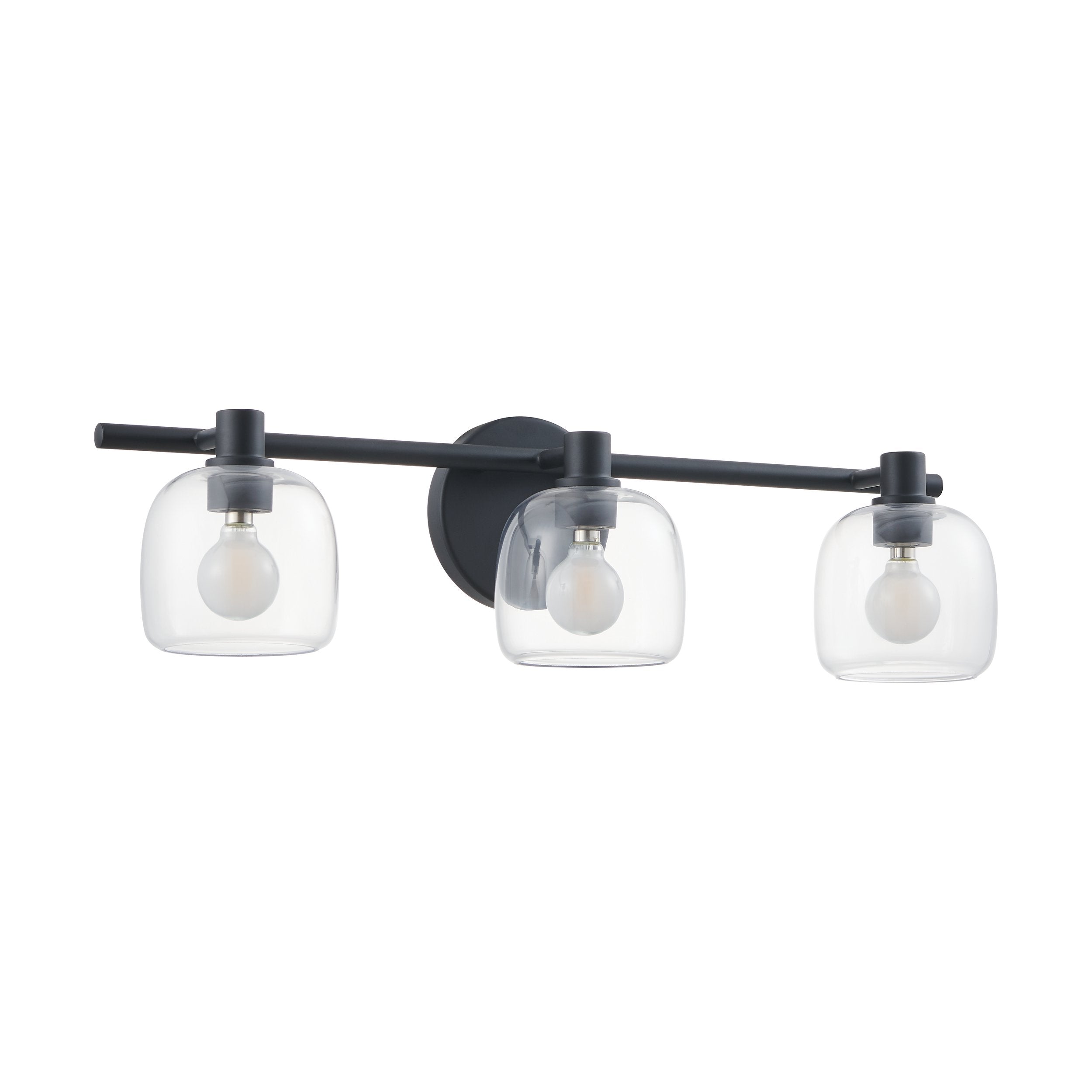 Valentina 24-inch 3-light Matte Black Vanity Light with Clear Glass Shades