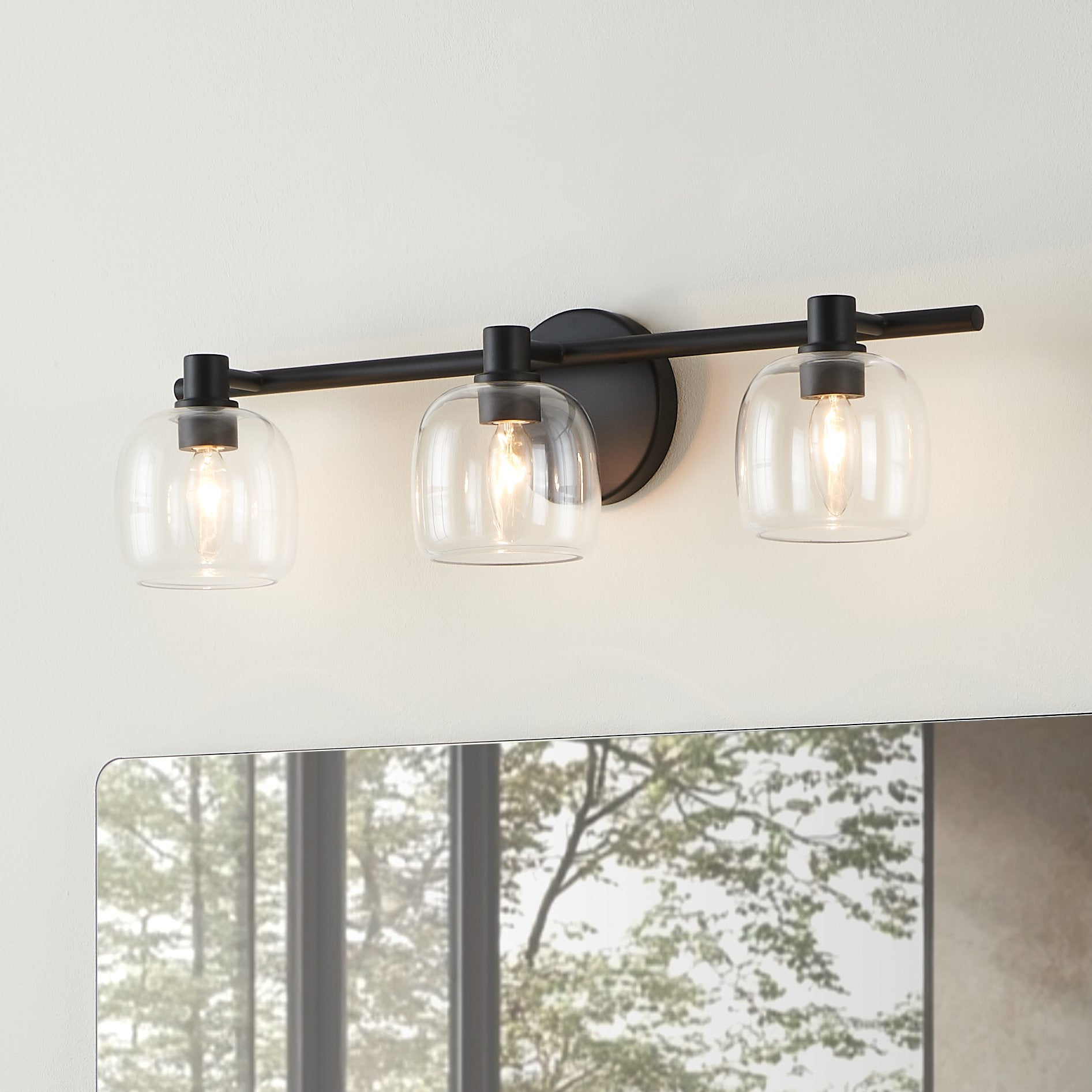 Valentina 24-inch 3-light Matte Black Vanity Light with Clear Glass Shades