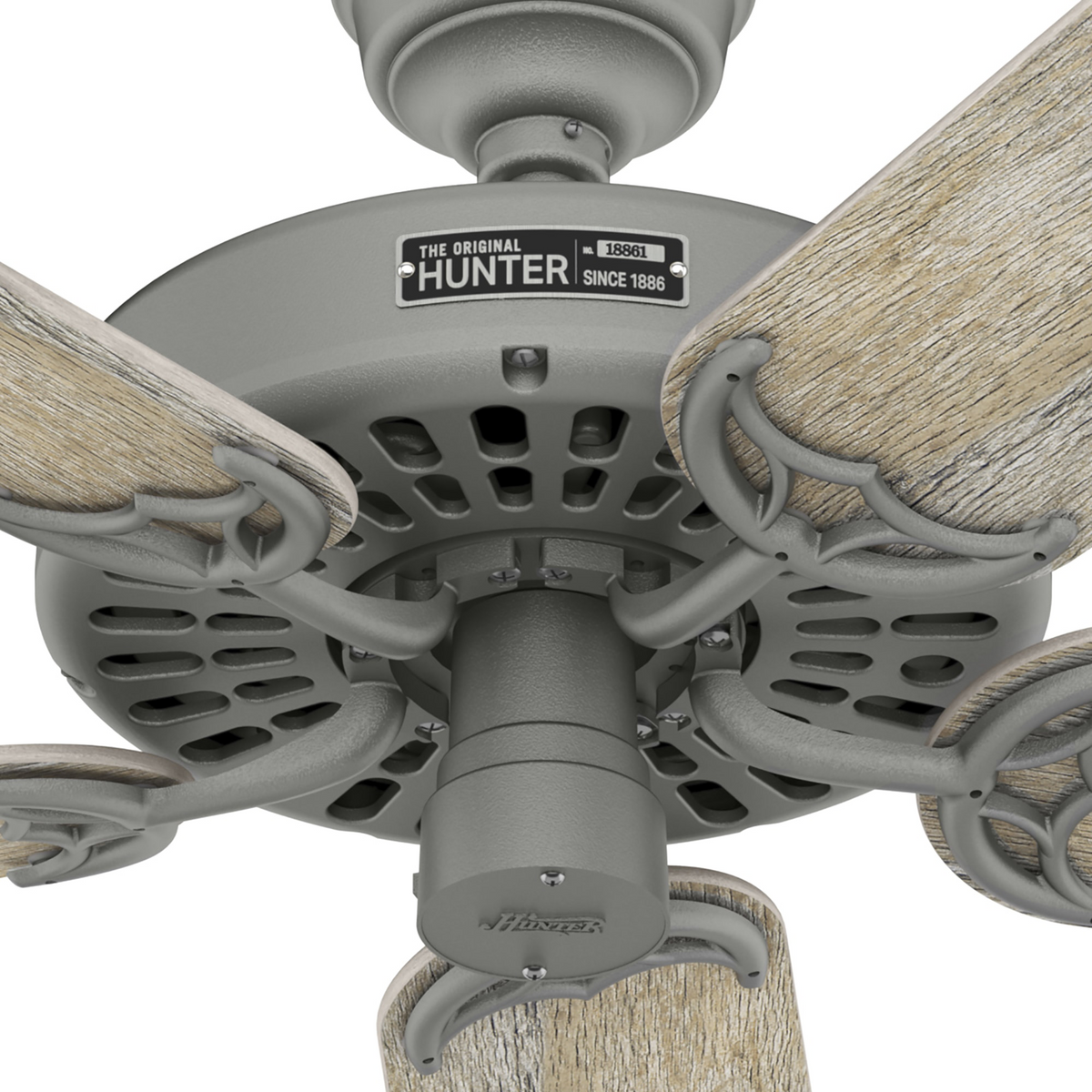 52 inch Original Matte Silver Damp Rated Ceiling Fan and Pull Chain