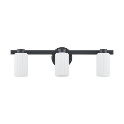 Bedminster 24-inch 3-light Matte Black Vanity Light with Etched Opal Ribbed Glass Shades