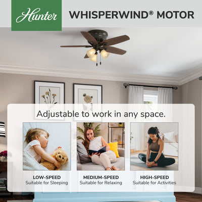 42 inch Builder New Bronze Low Profile Ceiling Fan with LED Light Kit and Pull Chain