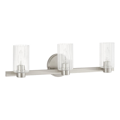 Bedminster 24-inch 3-light Brushed Nickel Vanity Light with Clear Ribbed Glass Shades