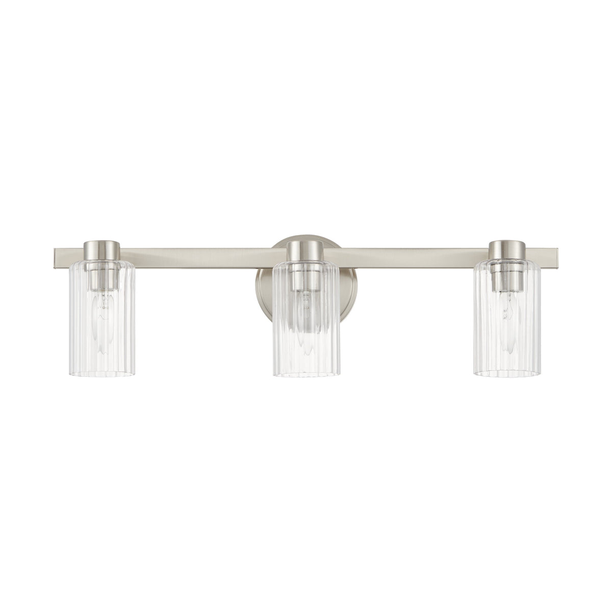 Bedminster 24-inch 3-light Brushed Nickel Vanity Light with Clear Ribbed Glass Shades