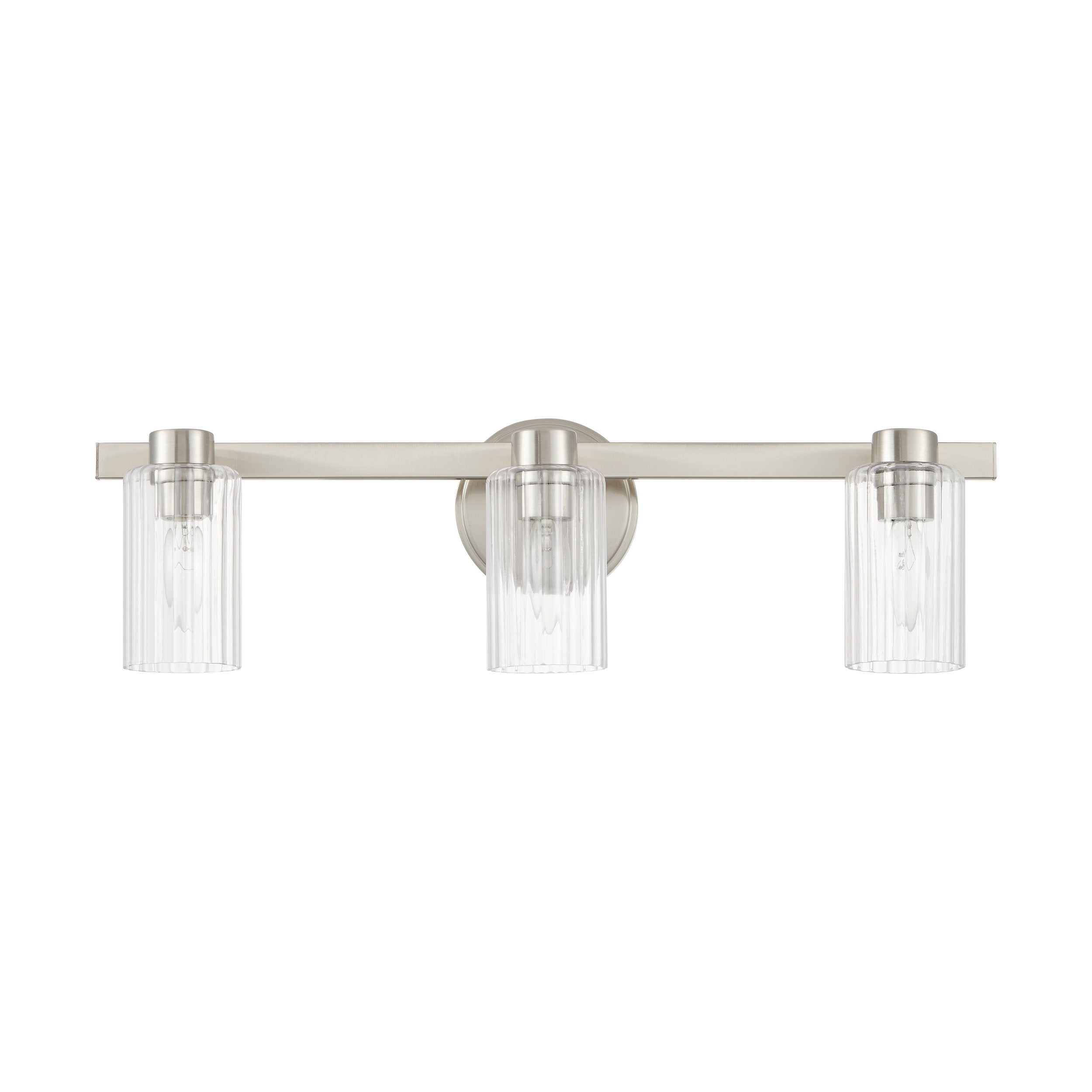 Bedminster 24-inch 3-light Brushed Nickel Vanity Light with Clear Ribbed Glass Shades