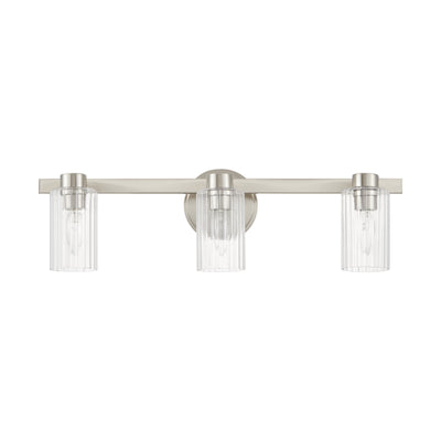 Bedminster 24-inch 3-light Brushed Nickel Vanity Light with Clear Ribbed Glass Shades