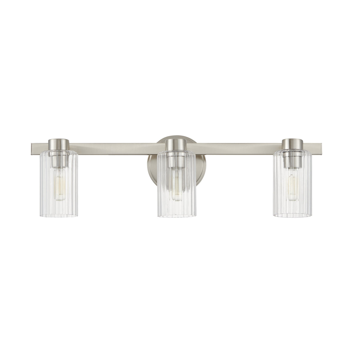 Bedminster 24-inch 3-light Brushed Nickel Vanity Light with Clear Ribbed Glass Shades