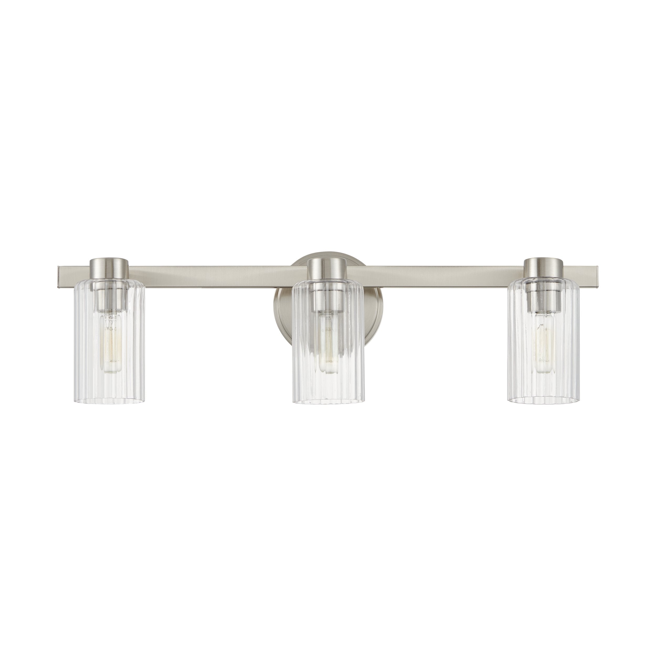 Bedminster 24-inch 3-light Brushed Nickel Vanity Light with Clear Ribbed Glass Shades