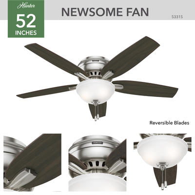 52 inch Newsome Brushed Nickel Low Profile Ceiling Fan with LED Light Kit and Pull Chain