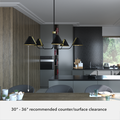 Grove Isle 40.75-inch 5-light Matte Black and Modern Brass Chandelier with Metal Shade
