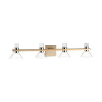 Blake 35-inch 8-light Champagne Gold and Polished Nickel 5CCT LED Vanity Light with Clear and Clear Ribbed Glass