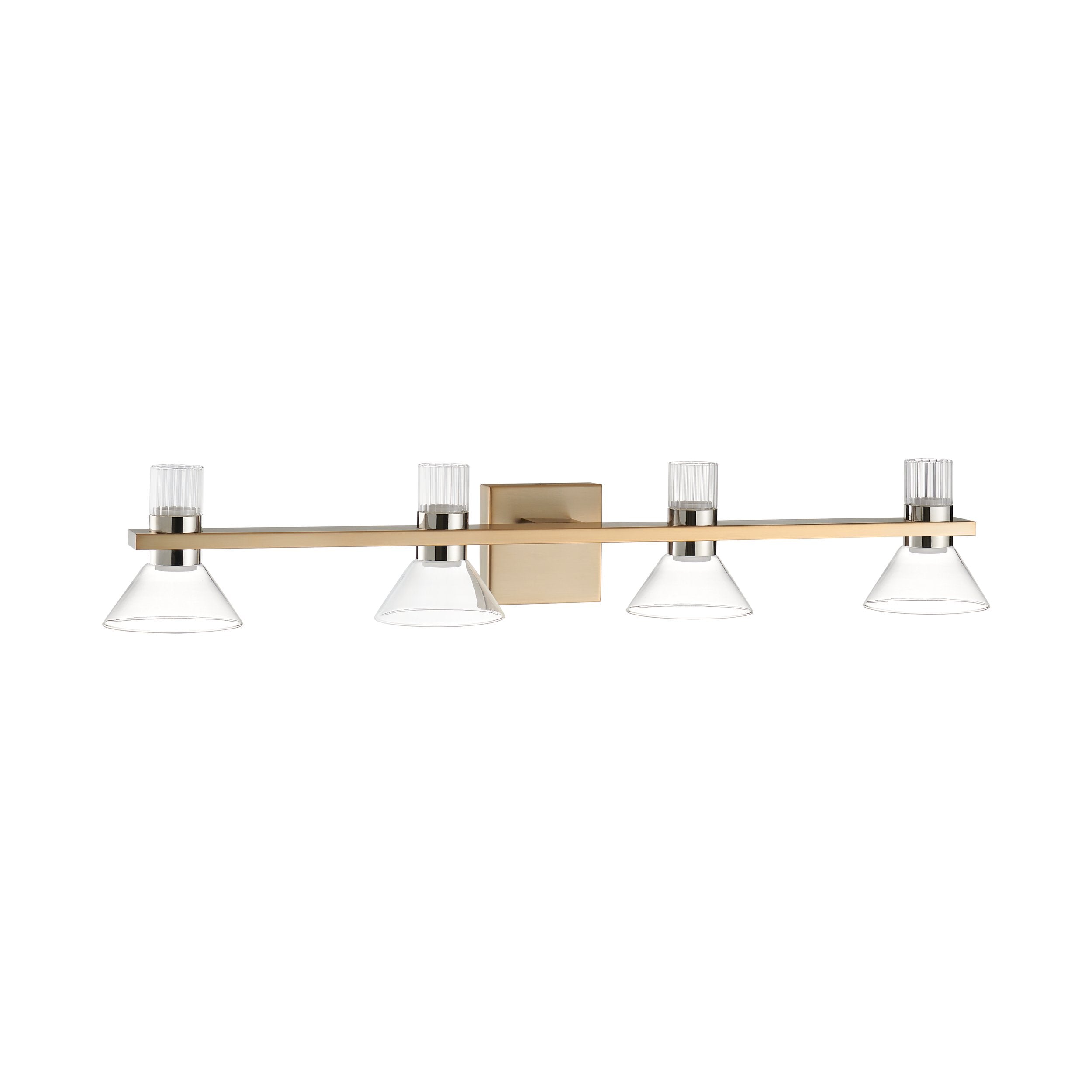 Blake 35-inch 8-light Champagne Gold and Polished Nickel 5CCT LED Vanity Light with Clear and Clear Ribbed Glass