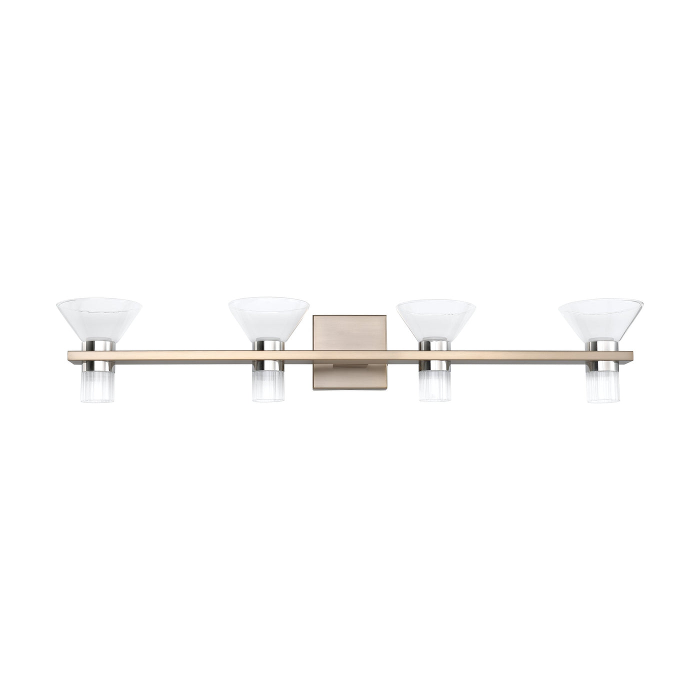 Blake 35-inch 8-light Champagne Gold and Polished Nickel 5CCT LED Vanity Light with Clear and Clear Ribbed Glass