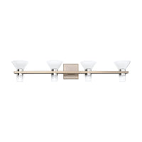 Blake 35-inch 8-light Champagne Gold and Polished Nickel 5CCT LED Vanity Light with Clear and Clear Ribbed Glass
