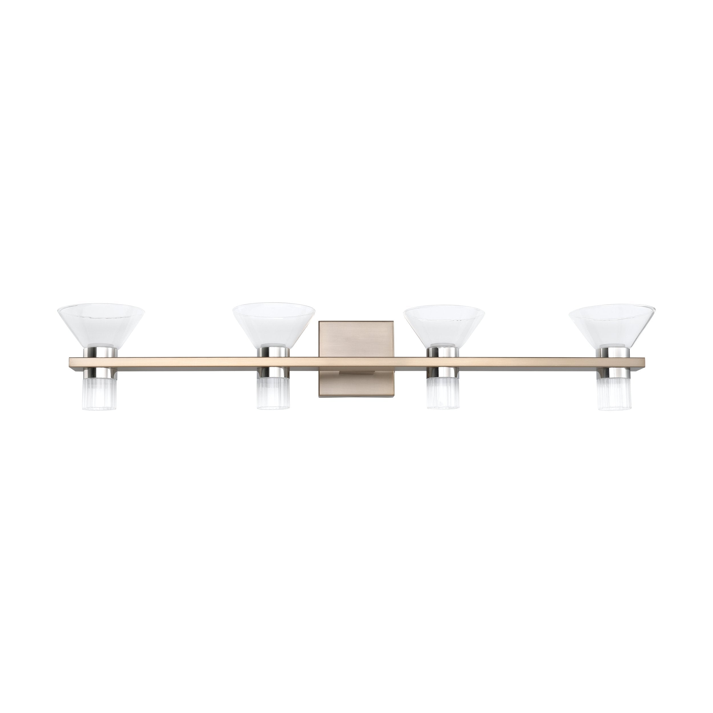 Blake 35-inch 8-light Champagne Gold and Polished Nickel 5CCT LED Vanity Light with Clear and Clear Ribbed Glass