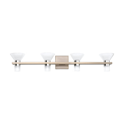 Blake 35-inch 8-light Champagne Gold and Polished Nickel 5CCT LED Vanity Light with Clear and Clear Ribbed Glass