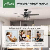 52 inch Techne Wi-Fi HunterExpress Matte Black Ceiling Fan with LED Light Kit and Handheld Remote