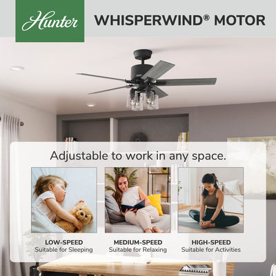 52 inch Techne Wi-Fi HunterExpress Matte Black Ceiling Fan with LED Light Kit and Handheld Remote