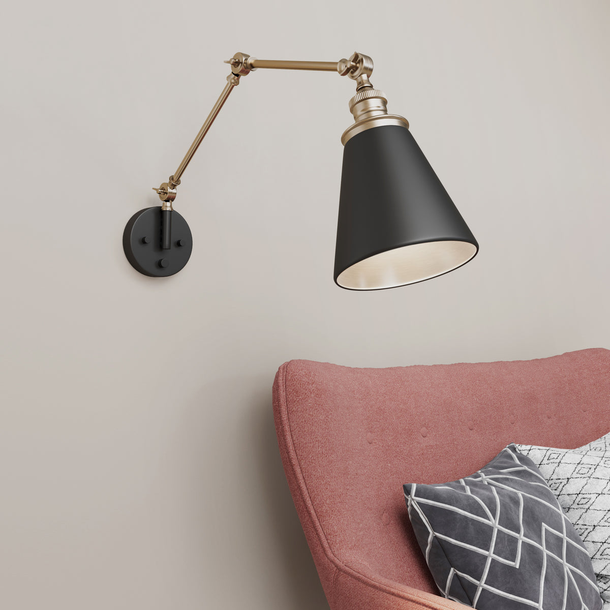 7.25'' Evonne Matte Black/Vintage Brass 1 Light Swing Arm Sconce