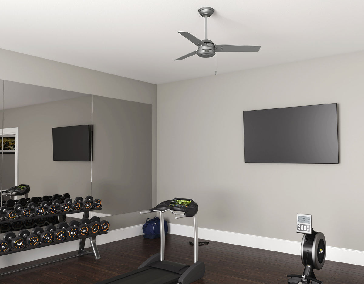 44 inch Cassius Matte Silver Damp Rated Ceiling Fan and Pull Chain