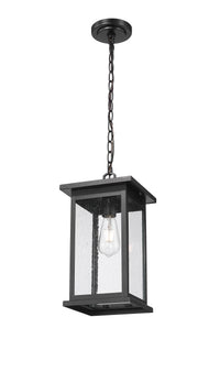 15.63-inch Bowton Powder Coated Black 1-Light Clear Seeded Glass Outdoor Hanging Lantern