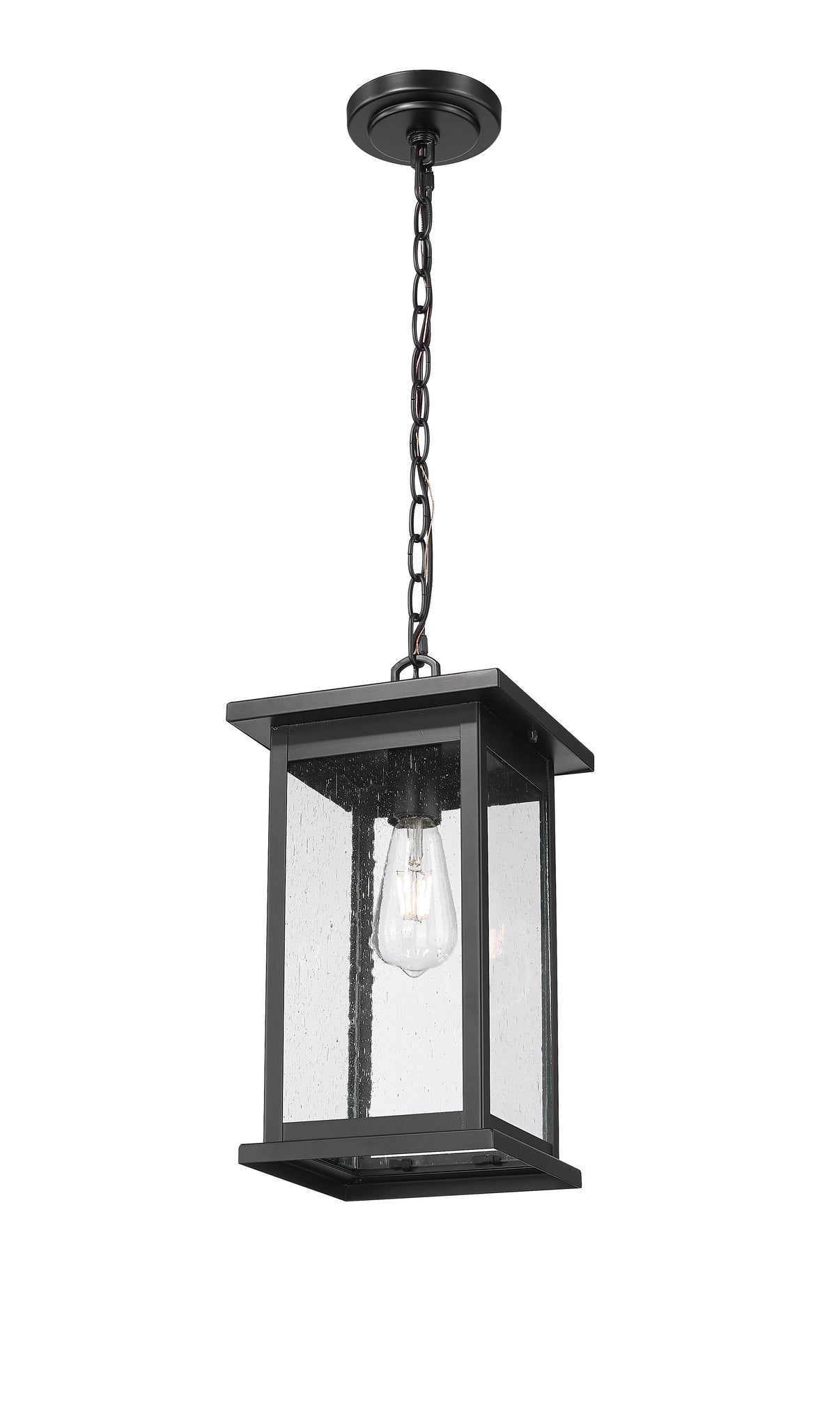 15.63-inch Bowton Powder Coated Black 1-Light Clear Seeded Glass Outdoor Hanging Lantern