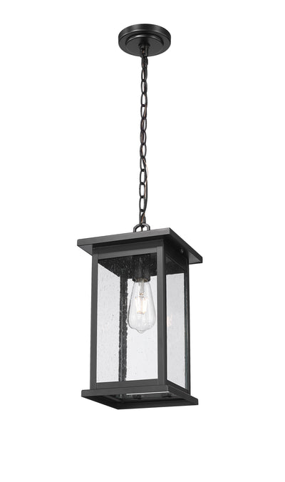 15.63-inch Bowton Powder Coated Black 1-Light Clear Seeded Glass Outdoor Hanging Lantern