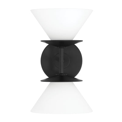 Tremolo 11-inch 2-light Matte Black and Champagne Gold Vanity Light with Etched Opal Glass