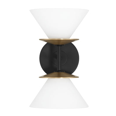 Tremolo 11-inch 2-light Matte Black and Champagne Gold Vanity Light with Etched Opal Glass