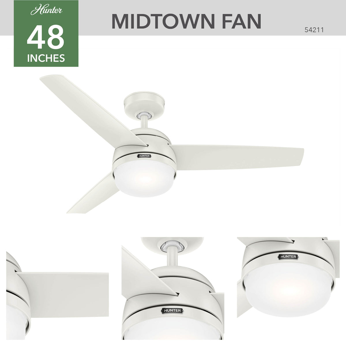 48 inch Midtown Fresh White Ceiling Fan with LED Light Kit and Handheld Remote