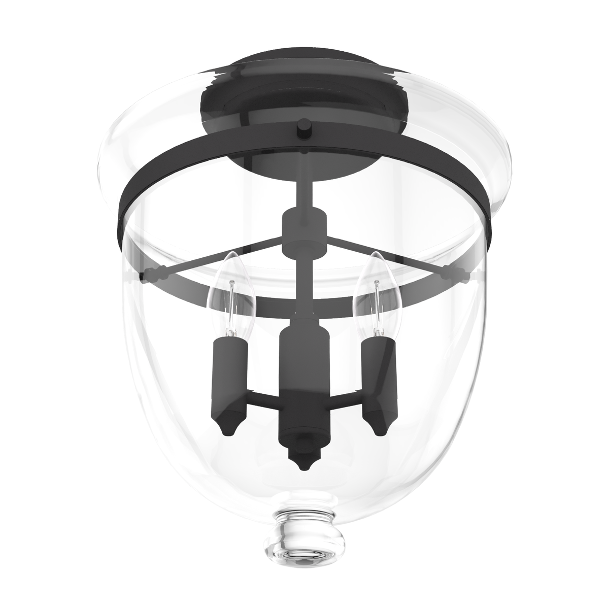 Belltown 13-inch 3-light Natural Black Iron Semi-Flush Mount with Clear Glass