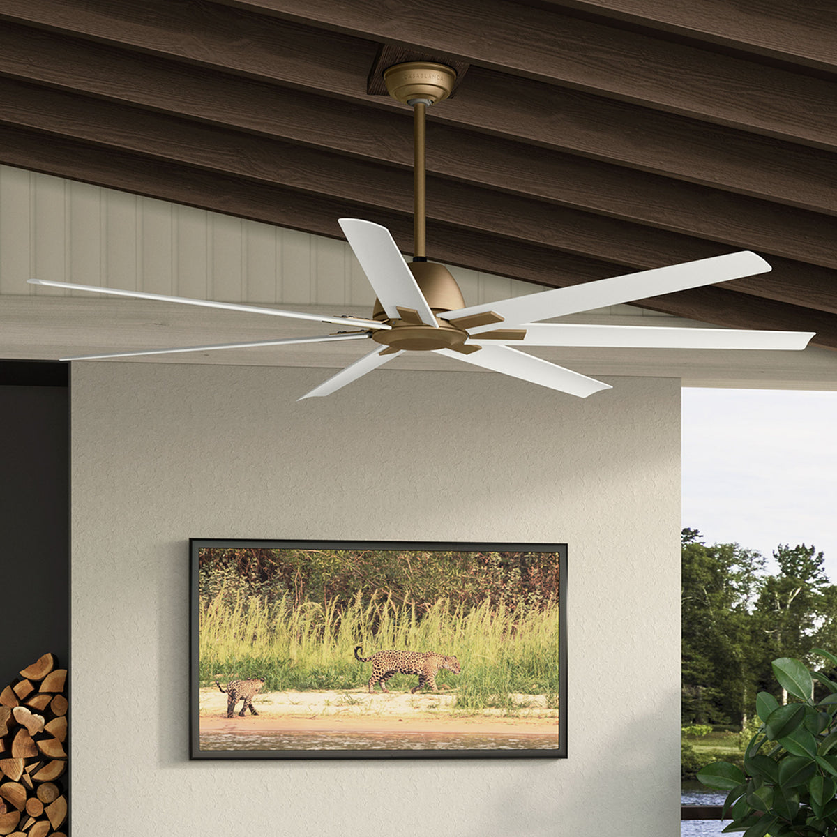 Casablanca 72 inch Bayhaven ENERGY STAR® Alturas Gold Damp Rated Ceiling Fan and Wall Control and Handheld Remote
