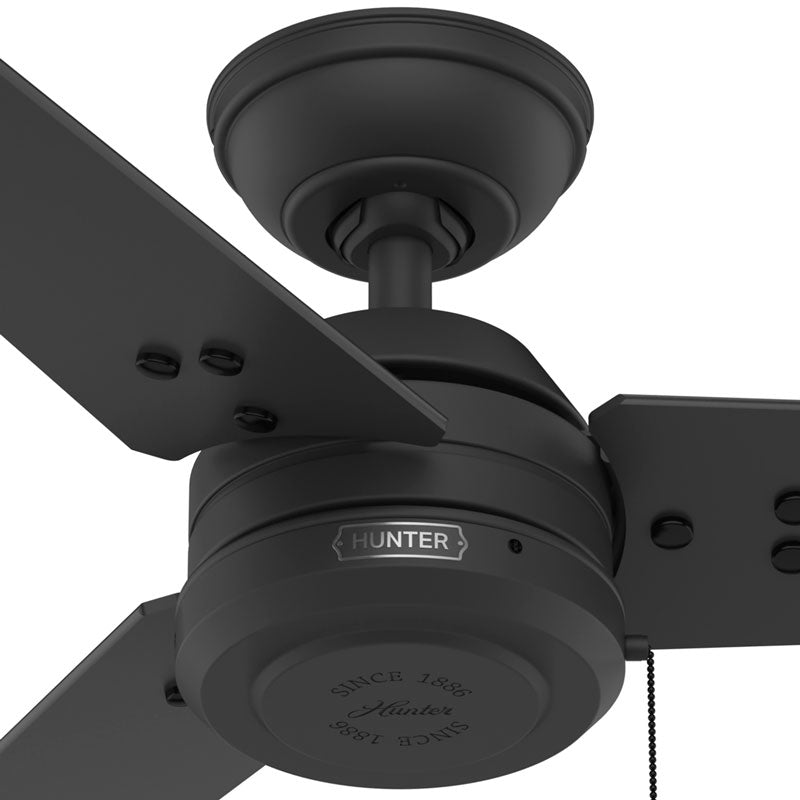 36 inch Cassius Matte Black Damp Rated Ceiling Fan and Pull Chain