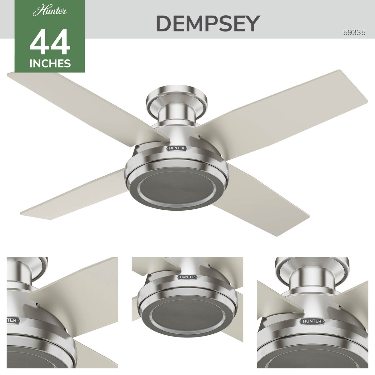 44 inch Dempsey Brushed Nickel Low Profile Ceiling Fan and Handheld Remote