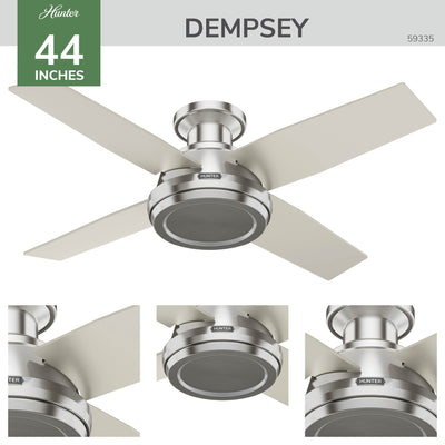 44 inch Dempsey Brushed Nickel Low Profile Ceiling Fan and Handheld Remote