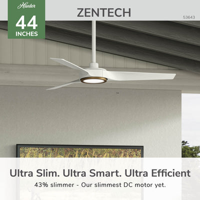 44 inch Zentech Wi-Fi ENERGY STAR® Fresh White Damp Rated Ceiling Fan with LED Light Kit and Handheld Remote