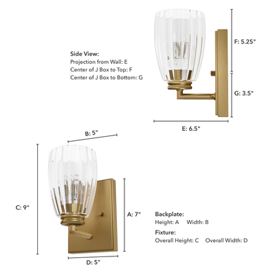 Rossmoor 9-inch 1-light Luxe Gold Wall Sconce with Clear Fluted Glass