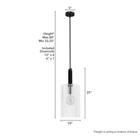 Gatz 10-inch 1-light Matte Black Pendant with Clear Fluted Glass
