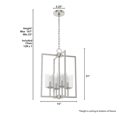 Kerrison 15-inch 4-light Brushed Nickel Lantern Pendant with Seeded Glass