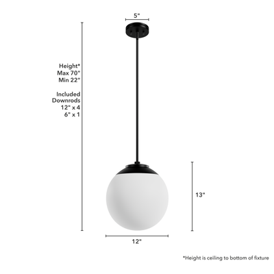 Hepburn 12-inch 1-light Matte Black Globe Pendant with Cased White Glass