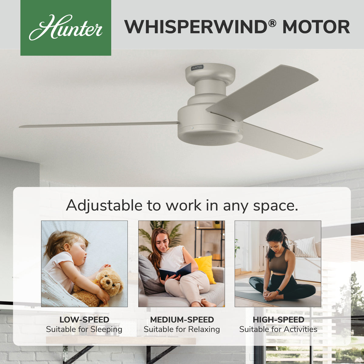 52 inch Presto Matte Nickel Low Profile Ceiling Fan and Wall Control