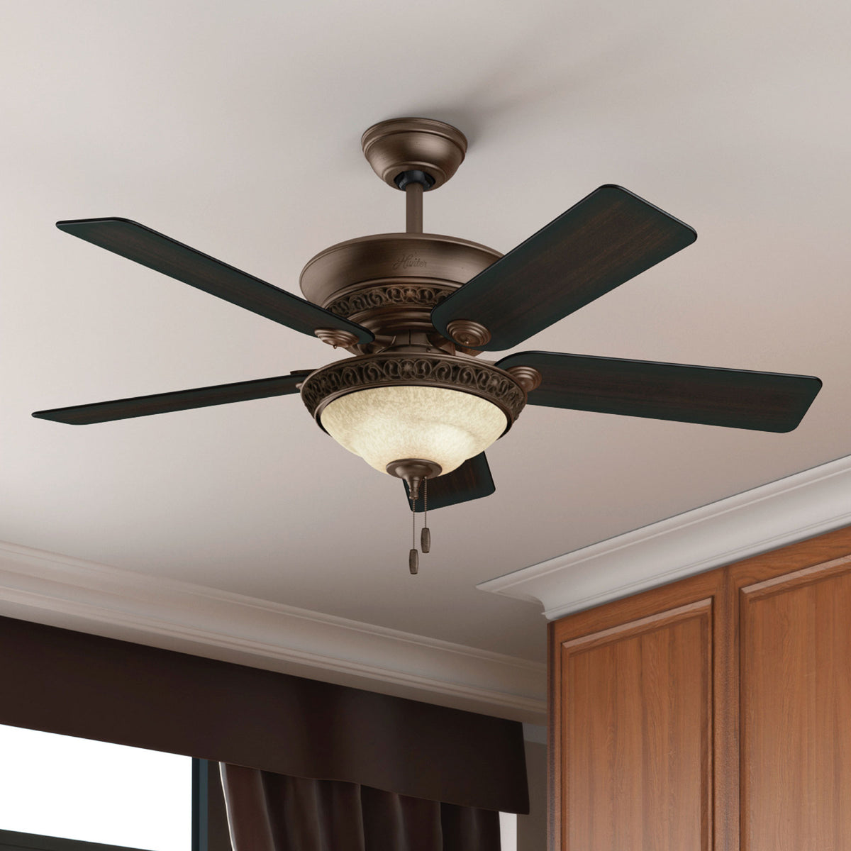 52 inch Italian Countryside P.A. Cocoa Ceiling Fan with LED Light Kit and Pull Chain