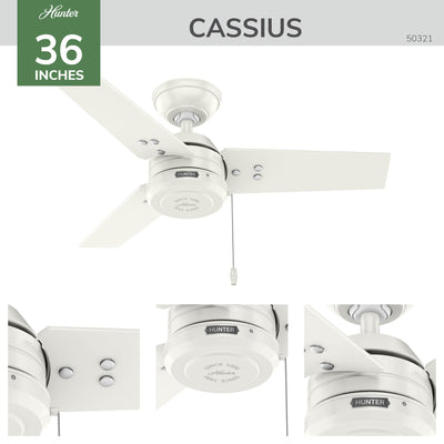 36 inch Cassius Fresh White Damp Rated Ceiling Fan and Pull Chain