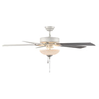 52 Inch Galeson AC Matte White Indoor Ceiling Fan 5-Blade 2 Lights Reversible