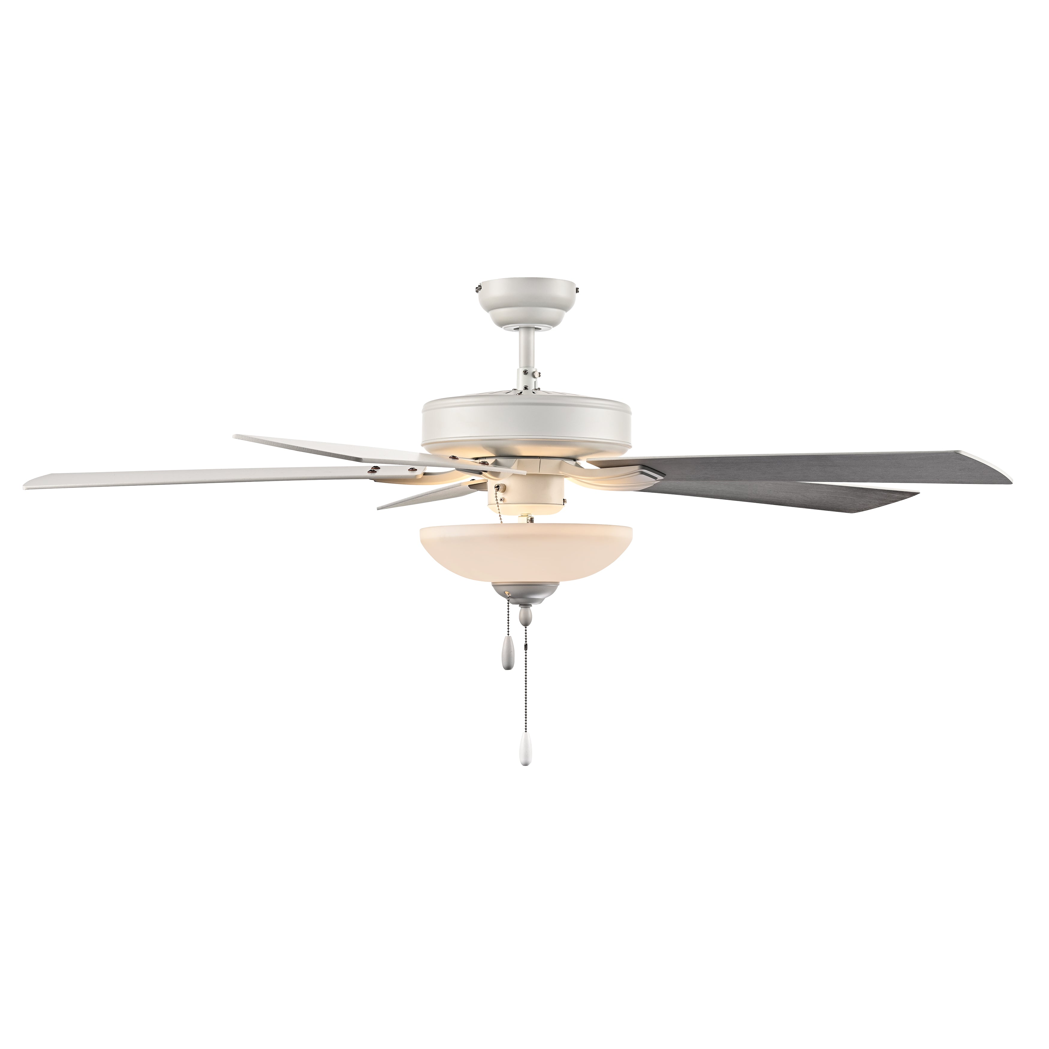 52 Inch Galeson AC Matte White Indoor Ceiling Fan 5-Blade 2 Lights Reversible